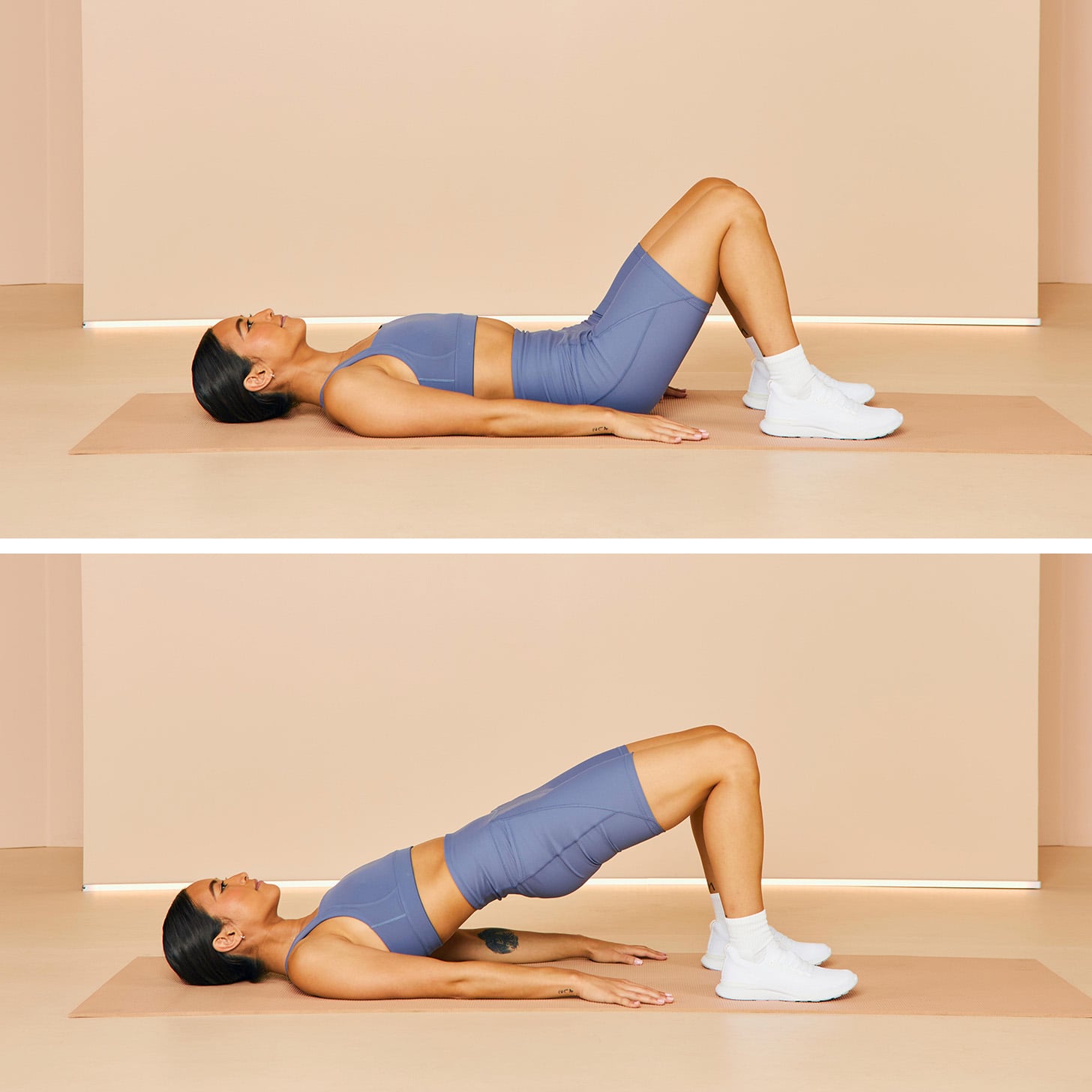 Woman performing a glute bridge exercise
